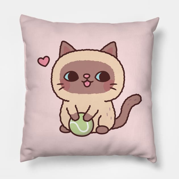 Cute Siamese Cat With Tennis Ball Pillow by rustydoodle