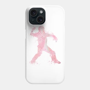 Baseball Girl Catcher Softball Player Blush Pink Watercolor Silhouette Phone Case