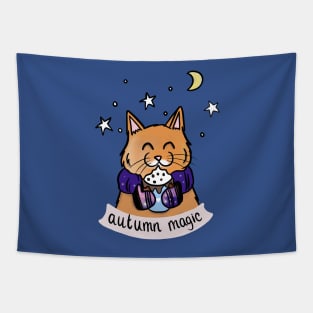 Twilight Autumn Kitty with Hot Chocolate Tapestry