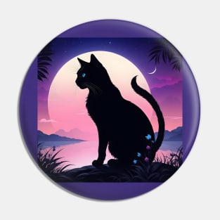 Black cat silhouette with moon Pin