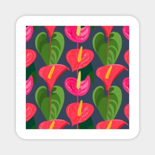 Bold Pink Flowers and Green Leaves Magnet