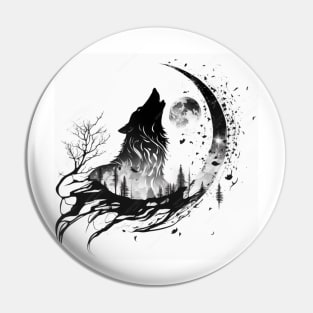 Wolf and Moon 1 Pin