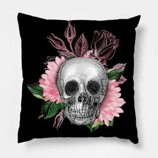 Skull and Pink Roses skull art design 3 Pillow