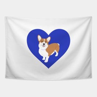 Corgi In A Blue Heart Tapestry