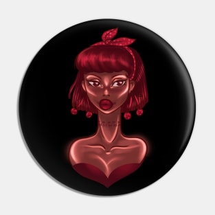 Cherry Lady Black Pin Up Girl Pin