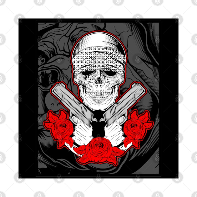 skull with red flowers and arms by Flower Queen