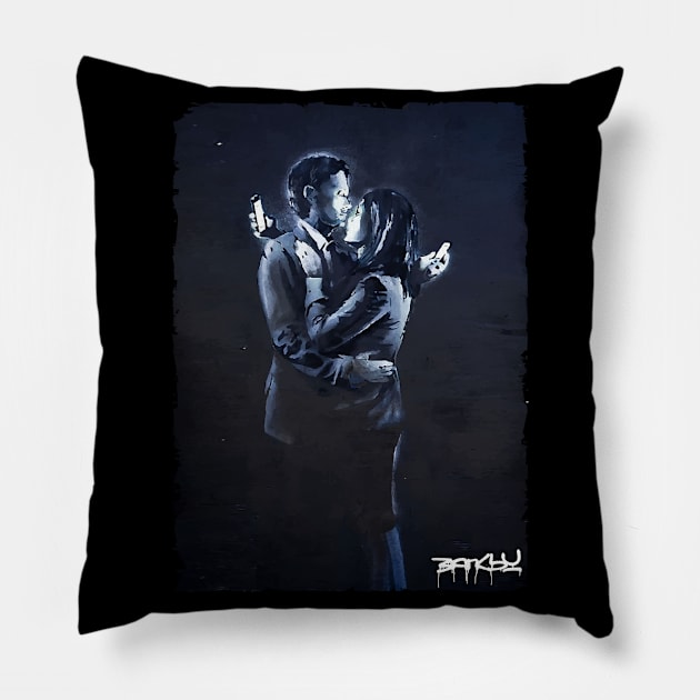 Banksy Mobile Phone Lovers Pillow by inkstyl