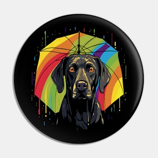 Labrador Retriever Rainy Day With Umbrella Pin