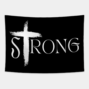 Strong with Christian cross-Christian Mom-Christian Dad Tapestry