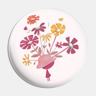 Girl in a Pink Bowler Hat with Flower Blooms Pin