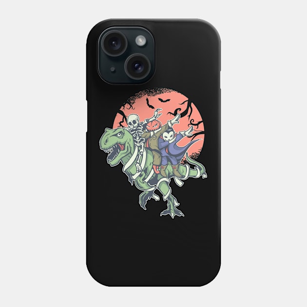 Funny Dabbing Boys Skeleton Pumpkin riding a T Rex Phone Case by Kribis