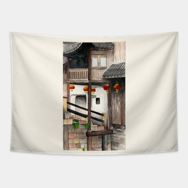 chinese lantern Tapestry by svenj-creates