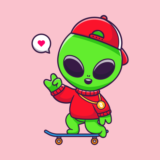 Cool Alien Playing Skateboard Cartoon by Catalyst Labs