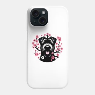 Black Russian Terrier Revels in Spring's Cherry Blossoms Phone Case