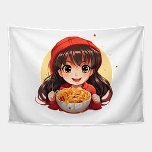 Cute Girl Eating Spaghetti Tapestry