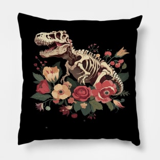 Trex Dinosaur Dino Floral Flower Pillow