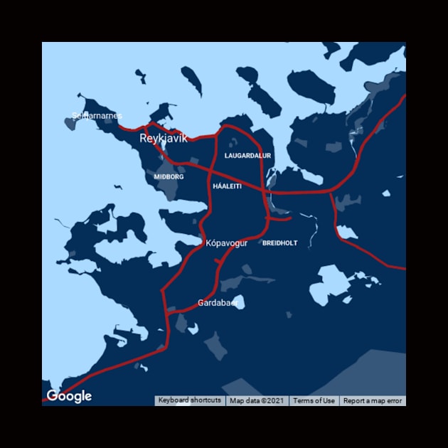 Reykjavik blue map by Mapmania