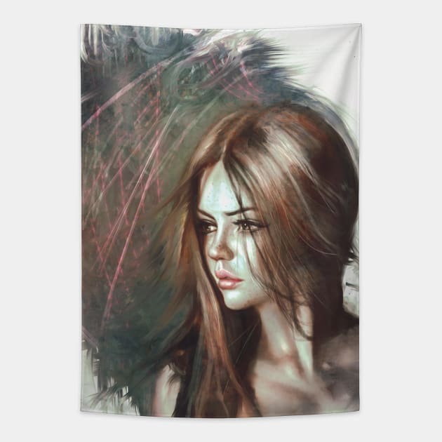 Brunette girl portrait Tapestry by Artofokan