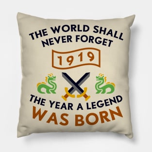 1919 The Year A Legend Was Born Dragons and Swords Design Pillow