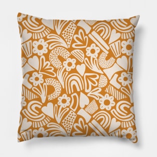 Tween spirit abstract flowers and rainbows in mustard yellow Pillow
