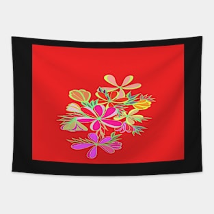 Psycho Flowers on Red Tapestry