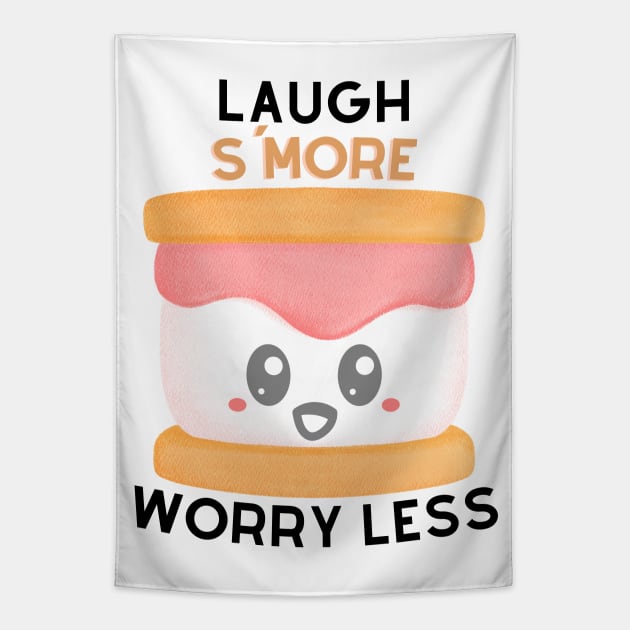 Laugh S'More Worry Less - Happy Marshmallow Face Tapestry by Double E Design