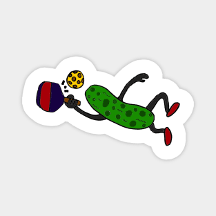 Funny Leaping Pickle Playing Pickleball Magnet