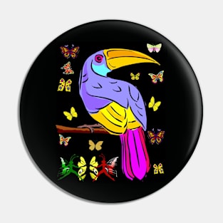 Comic Animation Abstract Toucan and Butterflies Pop Art Print Pin