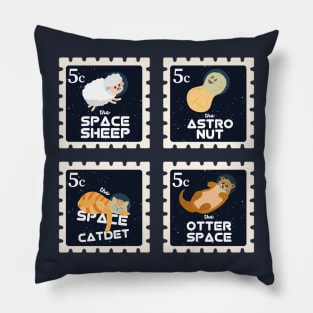 Space Animals Stamp | Funny Gift Ideas | Postage Stamps Pillow