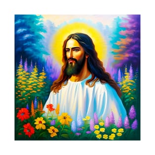 Jesus Christ Praying in Flower Garden T-Shirt