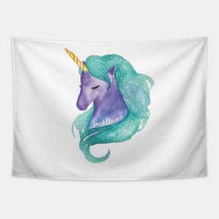 Purple and Teal Sweet Dreams Unicorn Tapestry