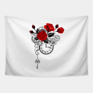 Design with Red Roses and Clock Tapestry