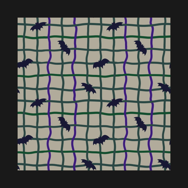 Wobbly Checkers and Bats - Halloween Pattern - Dark Colors by GenAumonier