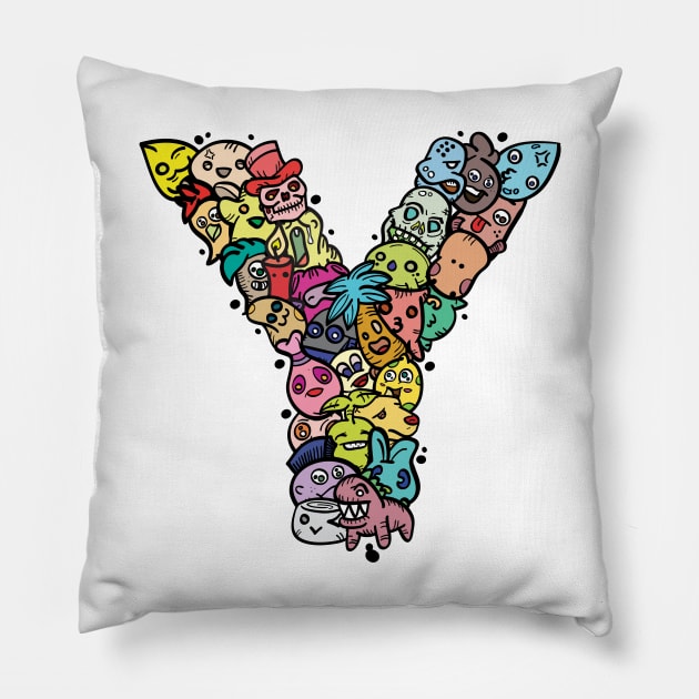 Alphabet Monster Doodle Letter Y Monogram Pillow by Irene Koh Studio