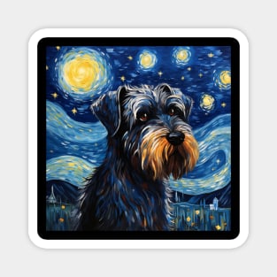 Standard Schnauzers Immersed in The Starry Night's Enigmatic Artistry Magnet