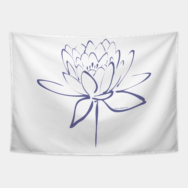 Blue Calligraphy Lotus Tapestry by MakanaheleCreations