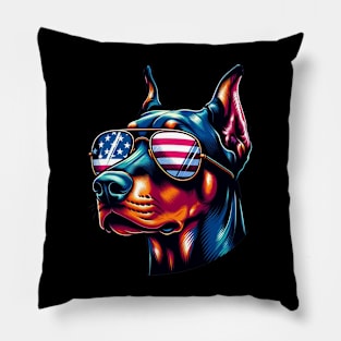 Doberman Patriotic Sunglasses American Flag 4th of July Pillow