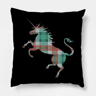 Scottish Christmas Coloured Tartan Rearing Unicorn Silhouette Pillow