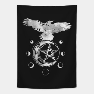 Raven Pentagram Moon Phases Tapestry