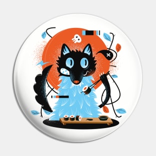 Graffiti Style Black Cat and Sushi Pin