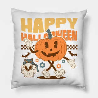 Halloween Retro Aesthetic Pumpkin 70's Style Pillow