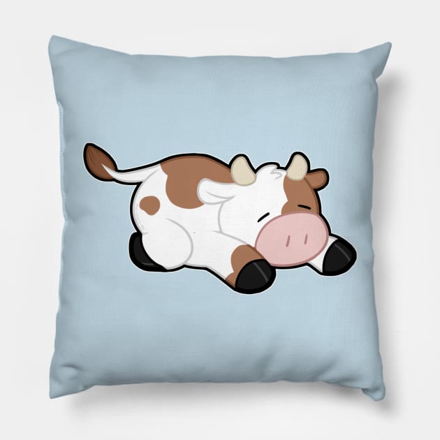 Sleepy Cow - Brown Pillow by MissOstrich
