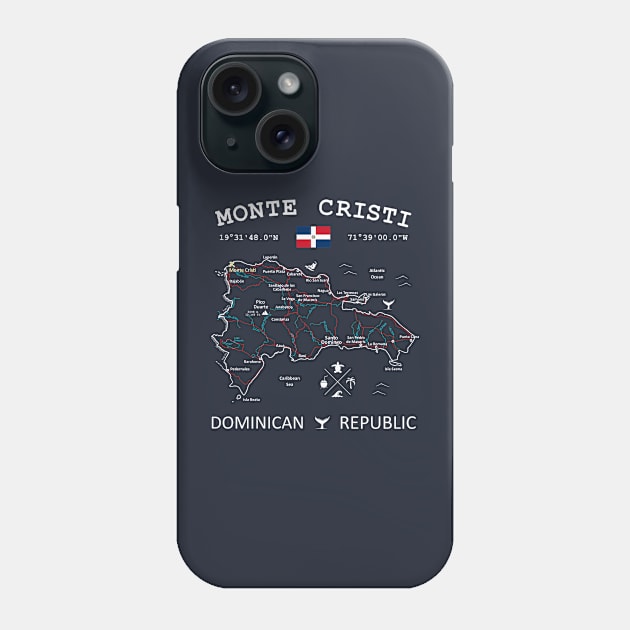 Monte Cristi Dominican Republic Flag Travel Map Coordinates GPS Phone Case by French Salsa