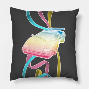 Retro Vaporwave Aesthetic Lamborghini Countach Design Pillow