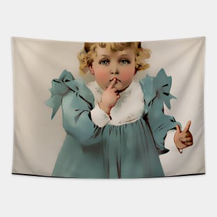 Little blonde girl asks for silence Tapestry