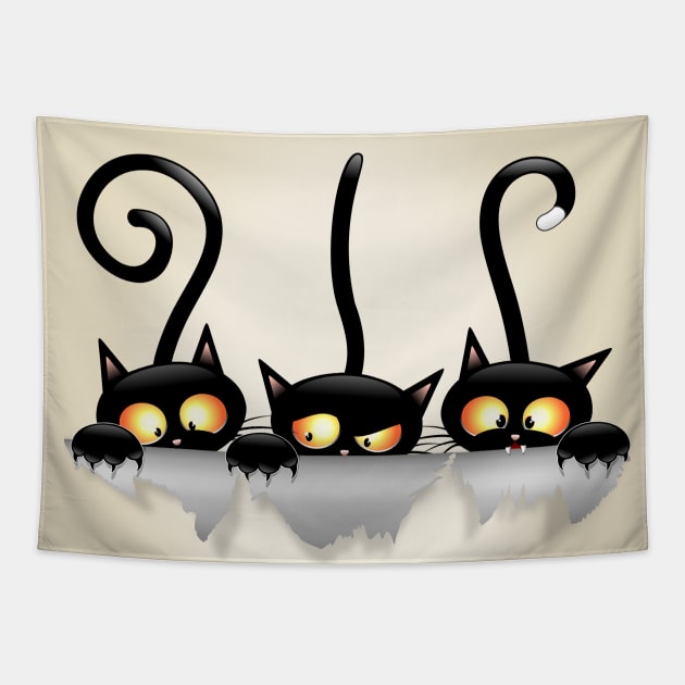 Cats Naughty and Playful Cartoon Characters Tapestry by BluedarkArt