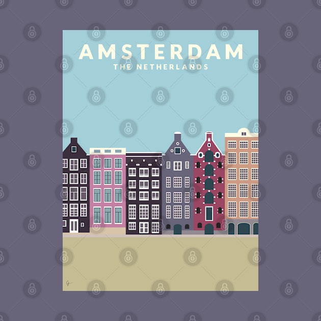 Amsterdam, the Netherlands Travel Poster by lymancreativeco