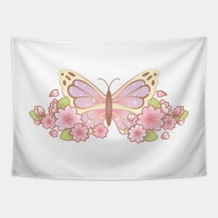 Magical Sakura Cherry Blossoms Floral Butterfly Tapestry