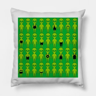 Small green men from Mars . Extraterrestrials In bathing suites. Pillow