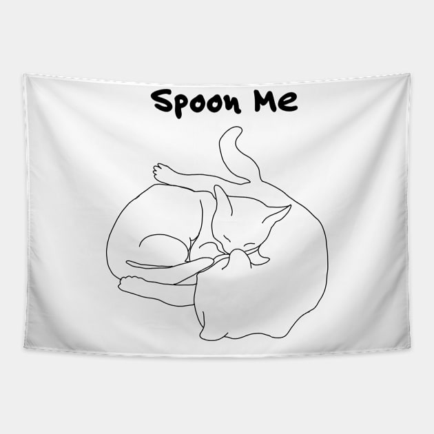 Spoon Me - Simple Cat Doodle Tapestry by PurposelyDesigned